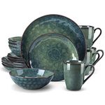 vancasso Starry 16 Pieces Green Dinnerware Set, Reactive Change Glaze Dinner Set, Plates and Bowls Set