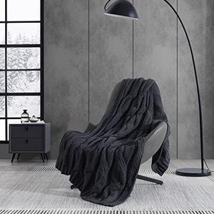 Vera Wang - Throw Blanket, Ultra Soft Chenille Home Decor, Luxury Bedding for Bed or Couch (Large Cable Knit Black, 50" x 70")