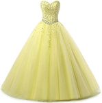 Vantexi Women's Sweetheart Tulle Prom Ball Gown Quinceanera Dresses Yellow Size 0