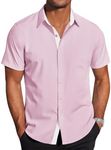 COOFANDY Men's Wrinkle Free Business Dress Shirts Short Sleeve Button Down Shirts, Light Pink, 3X-Large