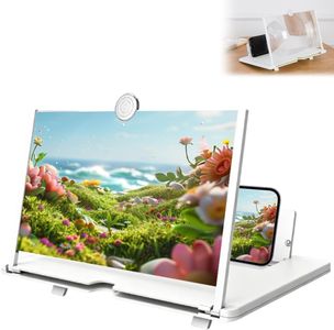 2026 New Version Big Screen Phone Magnifier, Upgrade 3D HD Mobilephone Magnifier Screen for Movies Videos Gaming, Foldable Phone Holder with Screen Amplifier Supports All Smartphones (White, 12 Inch)