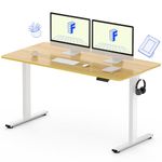 FLEXISPOT EN1 Whole Piece Standing Desk 55 x 28 Inch Desktop Electric Adjustable Height Desk Home Office Computer Workstation Sit Stand up Desk (White Frame + 55" Maple Top, 2 Packages)