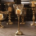 Pure Home + Living Amber & Gold Glass Hammered Candle Holder with Stand - Large