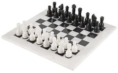 RADICALn 15 Inches Large Handmade White and Black Weighted Marble Full Chess Game Set Staunton and Ambassador Style Marble Tournament Chess Sets for Adults - Non Wooden - Non Magnetic - No Digital Dgt