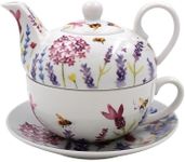 The Leonardo Collection Ceramic Tea for One Lavender Bees Handpainted Floral Large Fine China Porcelain