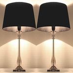 Pair of New Deco Modern Designer Bedside Table Lamps with Black Ribbon Round Shade Set of 2 T806B1