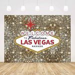 ABLIN 8x6ft Casino Theme Birthday Party Backdrop Decorations Poker Welcome to Fabulous Las Vegas Gold Background Casino Night Dress-up Party Decor Banner Props Supplies