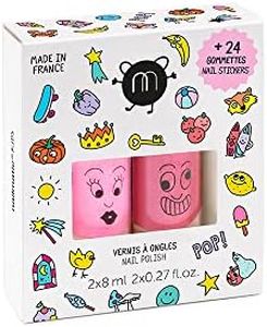 Nailmatic Kids Pop - Kit Vernis enfant à l'eau (2) + Stickers pour Ongles Autocollants Nail Art - Vernis à Ongles Enfant Non Toxique - Manucure Enfant - Cadeau Fille Garçon 3 ans et +