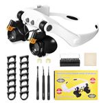 Anpro Magnifying Glasses Headset,Max 25X Magnifying Glasses with LED Light with 14 Lenses (3X-15X),Headband Magnifier with Adjustable Angle/ESD Tweezers, AAA Battery Powered (Not Included)