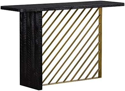 Armen Living Monaco Wood Console Table Accent, 4.72" W, Black Red-Shiny Wooden/Antique Brass Metal