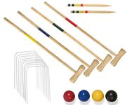 Quickdraw 4 Player Wooden Croquet Set Kids Traditional Outdoor Family Garden Game with Mallets Balls Hoops & Sticks