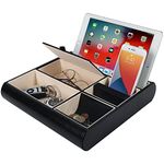 JackCubeDesign Nightstand Organizer for Men, Leather Valet Tray Key Wallet Phone Jewelry Watch Glass Tablet Holder - MK318A