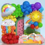 Party Propz Rainbow Theme Birthday Decorations Kit - 75Pcs, Rainbow Balloons | Sun Theme Birthday Decoration Items For Girls | Cloud Balloons for Decoration | Bday Decorations, Large Multicolour