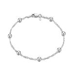 Amberta 925 Sterling Silver 1.4 Singapore Chain Bracelet with 4 mm Ball Beads Size: 7 7.5 inch (7inch)