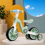 AMBERZ 3-in-1 Convertible Kids Smart Tricycle/Bicycle/Balance Bike for Toddlers 2 to 5 Years Old Boys and Girls with Light, Music and Foldable Training Wheels (Green)