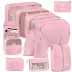 Packing Cubes for Suitcases, Anjing 11 Pcs Packing Organizers, Luggage Organizers with Laundry Bags/Shoe Bag/Toiletry Bag/Cable Organizer Bag (Pink)