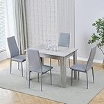 Modern Black Dining Room Table Wooden and Pu Leather Chairs Set of 4 for Small Space, 5pcs Kitchen Rectangular Table with 4 Chairs Set Space-saving (grye table and 4 grey leather chairs)