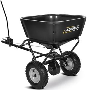 AugFir Tow Behind Broadcast Spreader, 130 LBS Capacity Lawn Fertilizer Spreader for Riding Mower, ATV, UTV & Tractor, 12 FT Spread Width Pull Behind Spreader Seeder for Grass Seed, Salt, Ice Melt