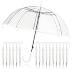 16pcs Clear Umbrellas Wedding, 46in Large Canopy Windproof Transparent Stick Umbrella Auto Open with J-Hook Handle Bubble See Through Umbrellas for Bridal Shower Outdoor Wedding Style (White)