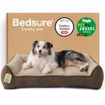Bedsure XL Orthopedic Dog Beds Large - 106x76cm Extra Thick Supportive Dogs Sofa with Waterproof Washable Cover, Extra Large Pet Bed Sofa with Soft Plush Sherpa and Nonskid Bottom, Brown