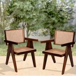 CARPENTRY CART Solid Sheesham Wood Cane Arm Chair, Dinning Room, Living Room (Honey Finish, Pack of 2)