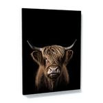 Sense Canvas Animal Black Highland Cow Head 223 Canvas Art - Home Decor Wall Art Print Poster Painting Large 30x40 / 0.75"