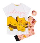 Womens Disney The Lion King Sleeping Simba Pyjama and Scrunchie Set White/Off White