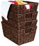 Best Choice Products Rustic Set Of 4 Multipurpose Stackable Seagrass Storage Basket, Handwoven Laundry Organizer Totes for Bedroom and Living Room, Shelves, Pantry w/Insert Handles - Brown