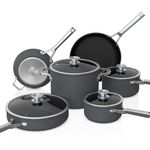 Ninja C59500 Foodi NeverStick Premium 10-Piece Cookware Set, Anti-Scratch Nesting Pots & Pans with Glass Lids, Hard-Anodized, Nonstick, Durable & Oven Safe to 500°F, Slate Grey