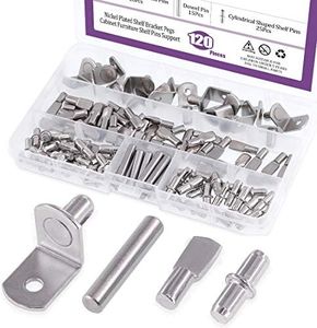 Swpeet 120Pcs 4 Styles Shelf Pins Kit, Top Quality Nickel Plated Shelf Bracket Pegs Cabinet Furniture Shelf Pins Support for Shelf Holes on Cabinets, Entertainment Centers