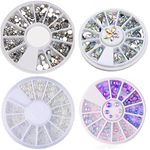 UK BEAUTY SUPPLIES 4 Pack 3D Nail Art Decoration Wheels Flat Back Horse Eye Diamante White Pearl Crystal Glitter Rhinestone Gems Pearlescent Mermaid Unicorn Beads