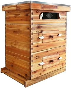 10-Frames Complete Beehive Kit, 100% Beeswax Coated Bee Hive Includes 2 Deep Box and 1 Medium Bee Box with with Acrylic Window, Beehive Frames and Beeswax Coated Foundation for Beekeeping Supplement