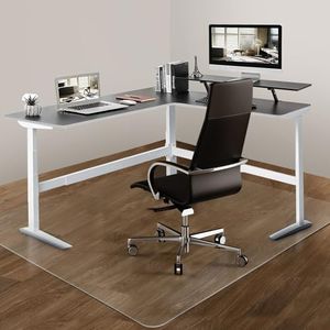 Office Chair Mat for Hardwood Floor: 63"x 51" Extra Large Floor Mat for Rolling Chair and Computer Desk, Clear Desk Chair Mat Heavy Duty Plastic Floor Protector for L Desk, Home, Gaming Easy Glide