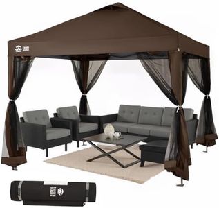 CROWN SHADES 10x10 Pop up Canopy Tent, Pop Up Gazebo with Netting, 4 Ropes, 8 Stakes, 4 Weight Bags, Wheeled Storage Bag, 10x10 Outdoor Canopy for Patio, Coffee
