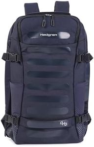 Hedgren TRIP LARGE Travel Backpack – Expandable, Water-Repellent RPET, Carry-On with RFID Protection, Laptop & Clothing Compartments, Rain Cover & Smart Sleeve - 36.2 L (Peacoat Blue)