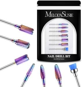 MelodySusie Nail Drill Bits Set, 7pcs Tungsten Carbide Diamond Nail Drill Bits for Acrylic Nails Poly Gel Cuticle Remove, 3/32'' Professional Nail Bits for Nail Drill Efile (A-Colorful)