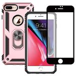 Yiakeng iPhone 8 Plus Case, iPhone 7 Plus Case With Screen Protector, Silicone Shockproof Military Grade Protective Phone Cover with Ring Kickstand for iPhone 7 Plus / 8 Plus (Rose gold)