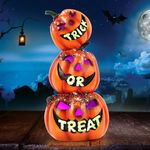Halloween Resin Stacked Pumpkin Decor, Halloween Pumpkin Decorations for Porch Table Window Fireplace Indoor Outdoor, Trick or Treat Jack O Lantern Lighted Sculpture