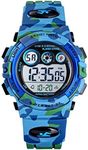 SKMEI Kids Watch, Digital Sports Waterproof Watch for Boys Girls, Outdoor Multifunction Chronograph with Colorful LED Backlight Analog Watches for Children, Light Camo Blue-L, 1.65*1.5*0.55 inch,