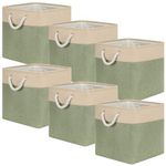 ANBOO 6 Pcs Linen Fabric Cube Storage Bins, Collapsible Green Fabric Closet Organizers Basket with Drawstring Handheld, Canvas Shelf Basket for Wardrobe, Shelf Storing Closet Toys Books