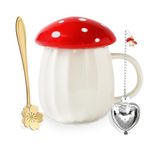 Yalucky Kawaii Cute Mushroom Mug Tea Cup Set Mushroom Stuff for Milk Coffee Tea Cup Mug with Lid Gifts for Girl Women Birthday Christmas Home Decor (Red)