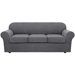 H.VERSAILTEX 4 Piece Stretch Sofa Covers for 3 Cushion Couch Covers for Living Room Furniture Slipcovers (Base Cover Plus 3 Seat Cushion Covers) Upgraded Thicker Jacquard Fabric (Sofa, Grey)