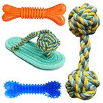 PSK PET MART Durable Pet Toys Pet Teeth Chewing Dog Toys Hard Spike Bone Toy Gums Cleaner Dumbbell Rope Toy Sleeper Shaped Chewing Toy Rubber Chew Bone Toy for Small & Medium Pets Pack of 4