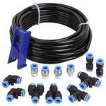 Hromee Air Line Tubing Kit, 5/16 Inch (7.937MM) OD x 32.8 Feet Polyurethane PU Tube and Push to Connect Fittings, 14 PCS Compressed Pipe and Accessories Kit