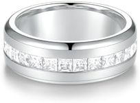 yoalincy 4.35cttw Moissanite Wedding Band Eternity Rings Princess Cut Men Moissanite Ring D Color VVS1 Lab Diamond Channel Set, Sterling Silver with 18K White Gold Plated Promise Ring for Him,