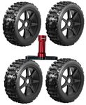 hopsupRC 17mm RC Rubber Tires & Plastic Wheel Rim for ARRMA 1/8 Typhon 6S 3S BLX,Talion 6S BLX,Redcat,Losi,Team,HPI,HPS,Kyosho,Wheels Tires w/17mm Wheel Wrench（4PCS Black