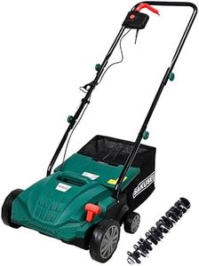 SAKUSEI Tools Electric Lawn Scarifier/Rake/Aerator 1500w Dethatching Grass Racking, Moss Dead Leave Removal, Soil Aerater, 30 Litre Collection Bag, 10m Power Cable, 4 Cutting heights, 32cm Width.