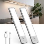 TANSOOL+ 20cm Under Cabinet Kitchen Lights, Motion Sensor Lights Indoor, USB-C Rechargeable LED Wardrobe Lights for Kitchen, Bedroom, Hallway, Stairs - 2 Pack