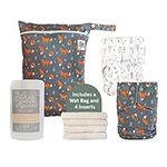 LA PETITE OURSE 2 One-Size Reusable Pocket Diapers With 4 Bamboo Inserts, 1 Wet bag and 1 Biodegradable Liner Roll (100 sheets) per - The Perfect Trial Kit - Little Fox