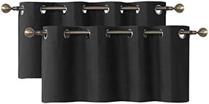 Home Queen Grommet Blackout Curtain Valance Window Topper for Living Room, Short Cafe Valence, Set of 2, 54 W X 18 L Inch, Black